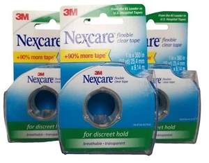 Nexcare FLEXIBLE CLEAR Tape 1 in x 10 yd on Dispenser ( 3 pack ) DISCREET HOLD - Picture 1 of 2