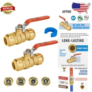 Pack of 2 - 3/4" Lead-Free Brass Push Fit Ball Valve for Safe Plumbing Solutions - Picture 1 of 10