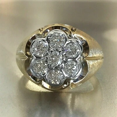 Men's Pinky Cluster Wedding Ring 2.75Ct Simulated Diamond 14K Yellow Gold Finish - Image 1 of 4