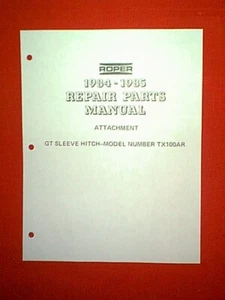 ROPER SEARS TRACTOR GT SLEEVE HITCH ATTACHMENT MODEL # TX100AR PARTS MANUAL - Picture 1 of 1