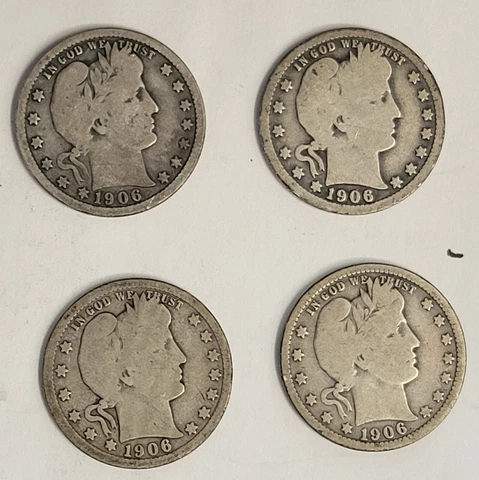 (4 COINS) 2 X 1906 P , 1906 D & O BARBER QUARTER Cover