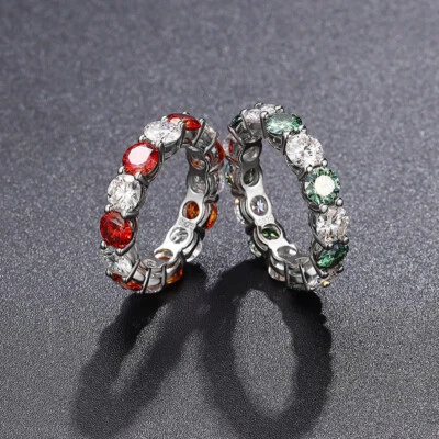5mm Red Green D Color Moissanite Eternity Ring Wedding Band 925 Silver Pass Tes - Image 1 of 4