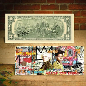 WARHOL/BASQUIAT World Famous Pop Art Genuine $2 U.S Bill HAND-SIGNED by Rency - Picture 1 of 4