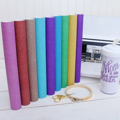 THREE YARD ROLL OF 12" GLITTER SELF ADHESIVE SIGN VINYL, 12 COLORS CRICUT CUTTER - Image 1 of 4