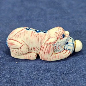 Chinese Foo Dog Figurine Snuff Bottle White Ceramic Signed - Picture 1 of 10