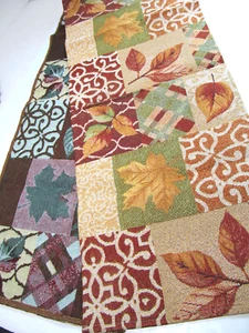 Long Tapestry Table Runner 13"x69" Fall Thanksgiving Gold Sparkle Oak Leaf N - Picture 1 of 8