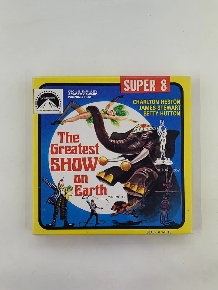 THE GREATEST SHOW ON EARTH Super 8 B&W  CASTLE FILMS Box Heston Stewart  Foto 1 de 4