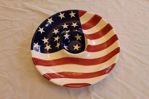 lillian vernon patriotic chip & dip platter pre-owned 14" diameter American Flag - Picture 1 of 3