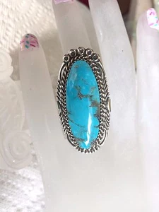 Navaho Turquoise Ring Kingman Robins Egg Blue Sterling TBYRD AJo sz.8.5 0063 - Picture 1 of 1