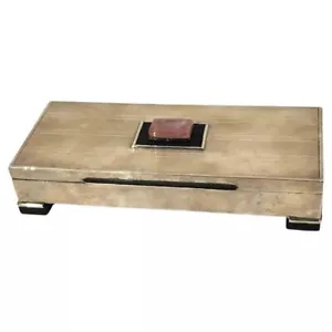 English Art Deco Silver, Quartz, Onyx & Wood Table Cigarette Box, Ca. 1930s - Picture 1 of 10