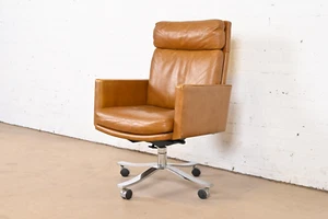 Stow Davis Mid-Century Modern Leather Executive Swivel Desk Chair, Circa 1960s - Picture 1 of 10