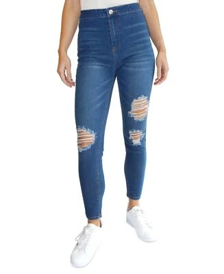 Jeggings rasgados de tiro alto casi famosos para jóvenes, lavado medio, 7 Foto 1 de 2