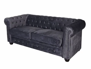 Zweisitzer Sofa Samt Grau Designersofa Chesterfield Couch Sitzbank Loungesofa - Bild 1 von 5