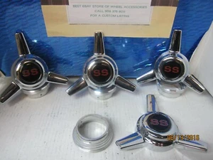 4 APPLIANCE WIRE WHEELS 3 BAR SPINNERS CENTER CAPS RED SS/BLACK SET SCR - Picture 1 of 4