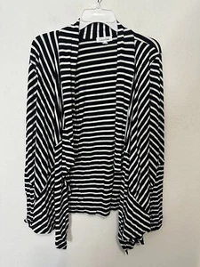 Calvin Klein Black White Stripe Drape Front Cardigan Sweater Size Medium - Picture 1 of 6