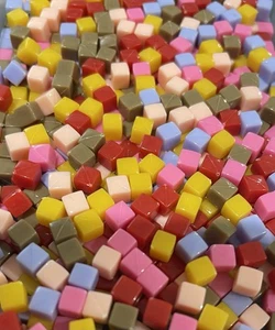 WARM MIX Tiny Cube Glass Cabochons, Mosaic Tiles 4x4mm, 100+ pcs - Picture 1 of 3