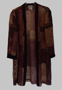 R&M Richards Women's Purple/Green Patchwork Floral Open Chiffon Kimono, Size 12 - Picture 1 of 5