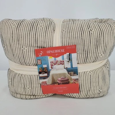 Opalhouse Textured Stripe Quilt Hand Quilted Cotton Cream Black Twin XL - Image 1 of 4