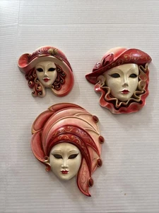 Lot Of 3 Original Ceramic Clay Hand Painted Venezia Italy Masks Wall Art - Picture 1 of 16