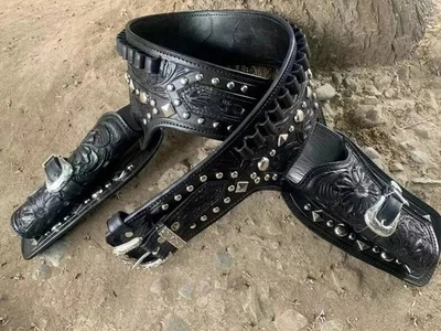 Gun Holster Belt Leather Revolver Pistol Tooled .22 .38/357 .44/45 Cal Western - Image 1 of 3