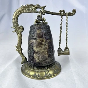 Antica campana tempio buddista bronzo giapponese con piedistallo drago rara Giappone - Foto 1 di 12