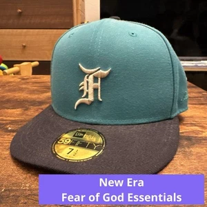 New Era 59Fifty Fear of God Essentials Seattle Mariners Cap Turquoise/Navy Used - Picture 1 of 4