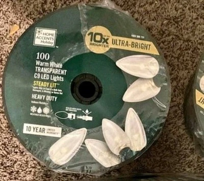 100 LED C9 Heavy Duty Warm White Transparent String  Lights Christmas Holiday.  - Image 1 of 3