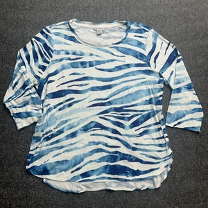 Tommy Bahama Top Damen XL Blau Baumwolle 3/4 Arm Popover Bluse Zebra Animal - Bild 1 von 10