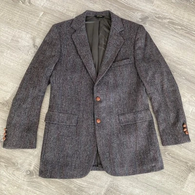 Blazer Abrigo Deportivo Harris Tweed De Colección Para Hombre 40L Gris 100% Lana Espiga EE. UU. Foto 1 de 4
