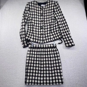 Traje Falda Tejida Colección St. John Para Mujer Talla 8 Negro Blanco Carrera - Imagen 1 de 15