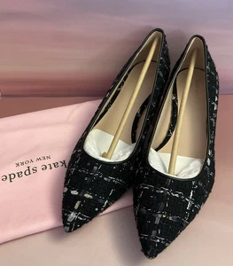 Kate Spade Menorca Tweed Black Shimmer Block Heel Pointed Toe Pumps Size 8.5 - Picture 1 of 6