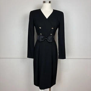 Talbots Kathryn Conover Vintage Dress Size 4 Black Shirt Dress Front Bow Classic - Picture 1 of 18