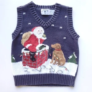 Vintage Kitestrings Sweater Vest Sz 5 6 Christmas Santa Dog 90s Winter Blue - Picture 1 of 10