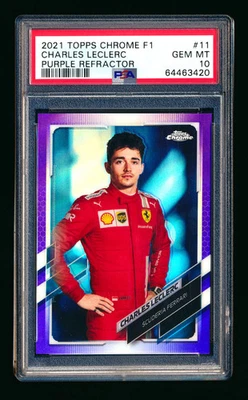 2021 Topps Chrome F1 #11 Charles Leclerc Purple Refractor Portrait 47/399 PSA 10 - Image 1 of 2