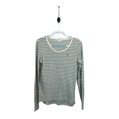 Top LACOSTE para mujer 100 % algodón tejido elástico gris a rayas cuello redondo EU 42 / US L Foto 1 de 4