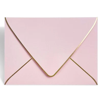 Paquete de 50 sobres rosas A7 5 x 7 - solapa en V auto sellado rápido con borde dorado para... Foto 1 de 4