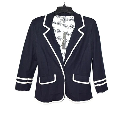 Blazer a Rayas Colección NY Tejido Mujer Azul Marino/Blanco Un Botón Delantero Manga 3/4 Foto 1 de 2