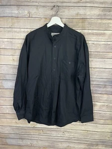 Yves Saint Laurent Mens 17 34-35 Dress Shirt Banded Collar Black Solid Staple - Picture 1 of 10