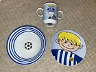 New Parlane Child Bowl, Plate & Mug Set Blonde Boy Football Theme - VERY RARE