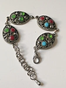 ANTICO BRACCIALE VITTORIANO ARGENTO PIETRE COLORATE INCREDIBILE RARO - Foto 1 di 4