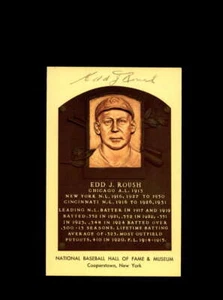 Edd Roush Hand Signed Gold Hall Of Fame Plaque Postcard  Autograph - Picture 1 of 2