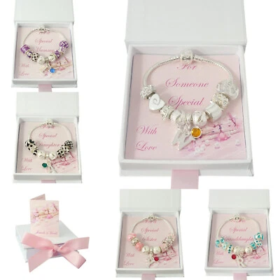 Geburtsstein Armband Mit Buchstabe Anhänger IN Geschenkbox für Mutter, Tochter, - Bild 1 von 4