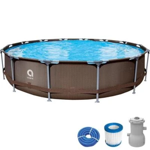 Frame Pool Set 457 x 84 mit Filterpumpe Gartenpool Schwimmbad rund braun Rattan - Bild 1 von 8