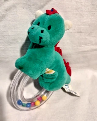 Vintage Kids II 90s 1994 Green Pink Blue Dots Dinosaur Dino Rattle Handheld 🦕 - Image 1 of 4