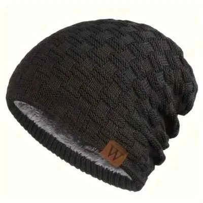 WINTER Beanie Hat Slouch Men Ladies WOOLLY  thermal Insulation Knit SOFT Black - Image 1 of 4