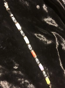 Antique Vintage Sterling Silver Jade Bracelet Marked - Picture 1 of 12