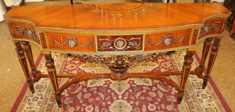 Gorgeous Paint Decorated Burled & Satinwood Adams Style Buffet Server Sideboard Cover