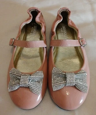MONNALISA Ballerina Bambini Ragazze Rosa Pelle Verniciata Diamante Fiocco Scarpa UK1.5 eu34 - Immagine 1 di 4
