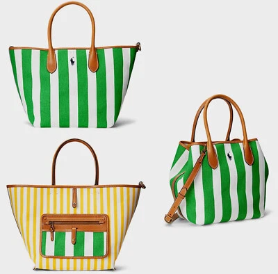 Polo Ralph Lauren Bellport REVERSIBLE Canvas Tote Bag Green White Stripe £269 - Image 1 of 4