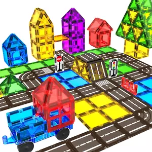 Magnetic Tiles Road Set with Car - Building Blocks Toy for Kids 3 to 12 nice gif - Picture 1 of 8